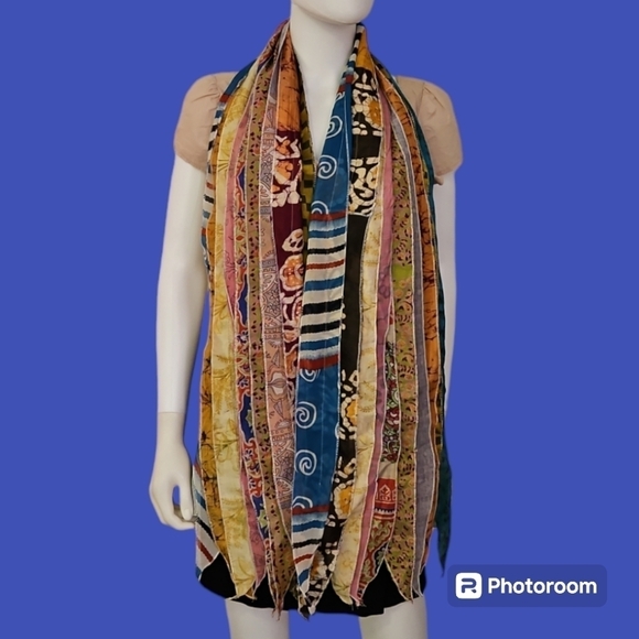 ALEXA'S ANGELS Mixed Pattern Rainbow Silk Blend Boho Scarf Sash - Picture 4 of 7